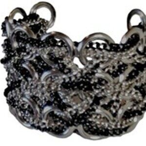 Woven Silver Chain Chunky Runway Cuff Bracelet L